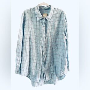 Cut Loose MWT Linen Button Up Shirt Women’s XL High Low Hem Long Sleeve Preppy